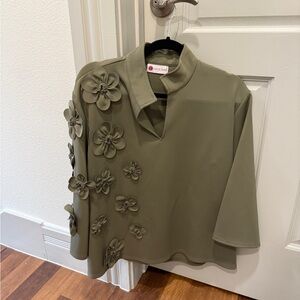 Olive green Caryn lawn Audrey blouse